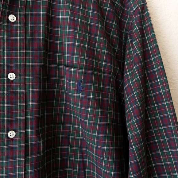 Ralph Lauren Mens Large Plaid Button Down Shirt Classic Fit Red Green - Picture 3 of 9